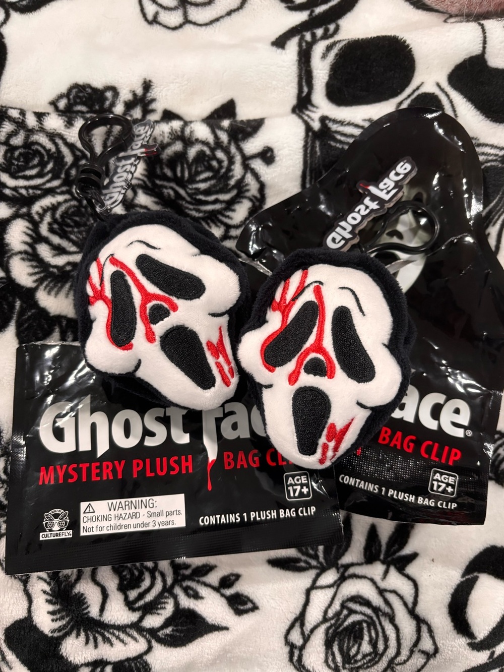 Ghost face Mystery Plush Bag Clip - Black & White